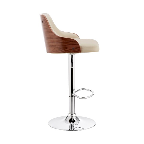 Armen Living Asher Adjustable Cream Faux Leather and Chrome Finish Bar Stool - LCARBAWACR