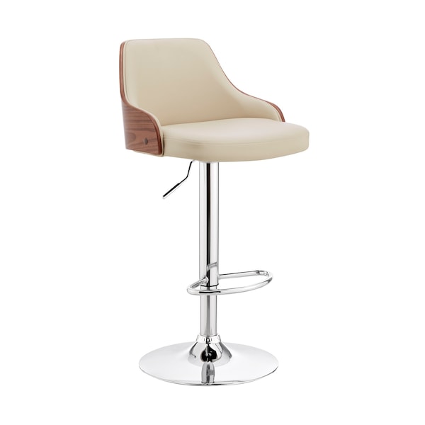 Armen Living Asher Adjustable Cream Faux Leather and Chrome Finish Bar Stool - LCARBAWACR