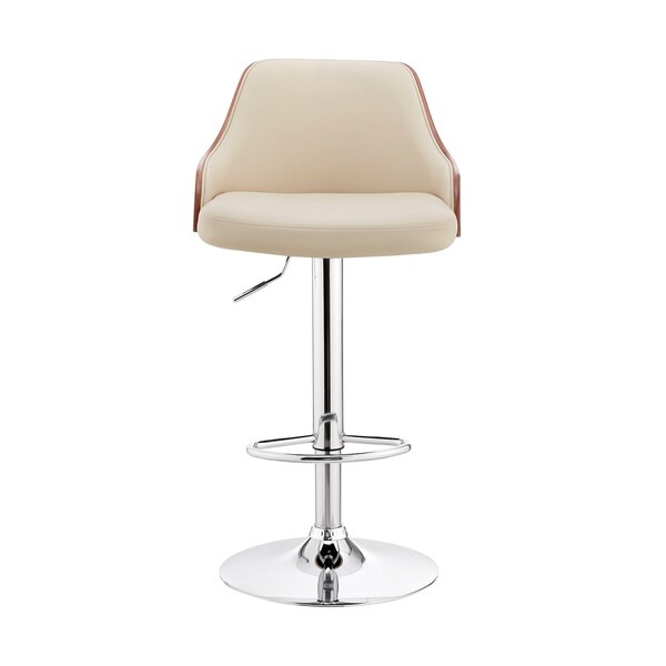 Armen Living Asher Adjustable Cream Faux Leather and Chrome Finish Bar Stool - LCARBAWACR