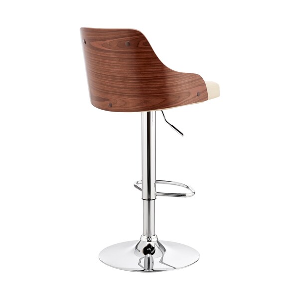 Armen Living Asher Adjustable Cream Faux Leather and Chrome Finish Bar Stool - LCARBAWACR