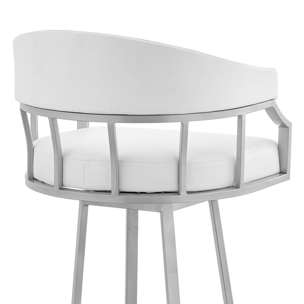 Armen Living Palmdale 30" Swivel White Faux Leather and Silver Metal Bar Stool - 795044878165