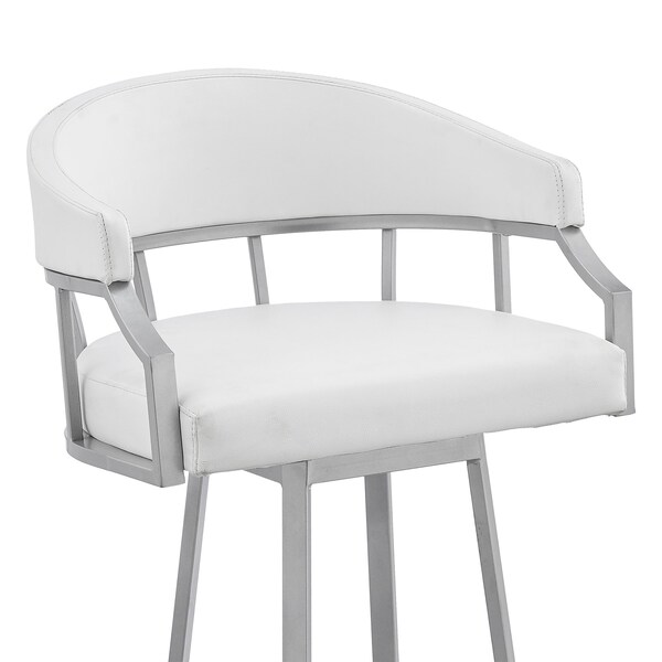 Armen Living Palmdale 30" Swivel White Faux Leather and Silver Metal Bar Stool - 795044878165
