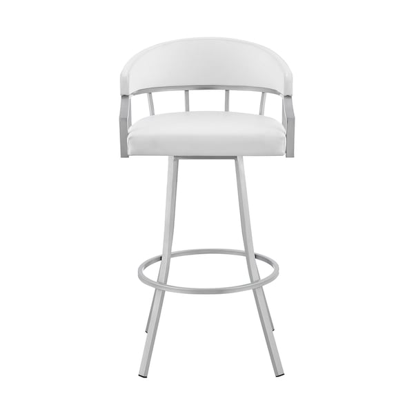 Armen Living Palmdale 30" Swivel White Faux Leather and Silver Metal Bar Stool - 795044878165