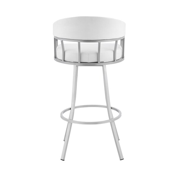 Armen Living Palmdale 30" Swivel White Faux Leather and Silver Metal Bar Stool - 795044878165