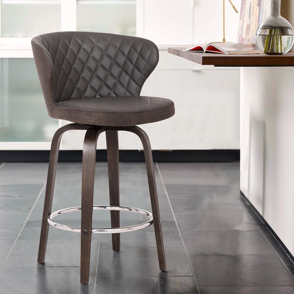 Armen Living Mynette 30" Swivel Brown Faux Leather Bar Stool - LCMTBAWABR30