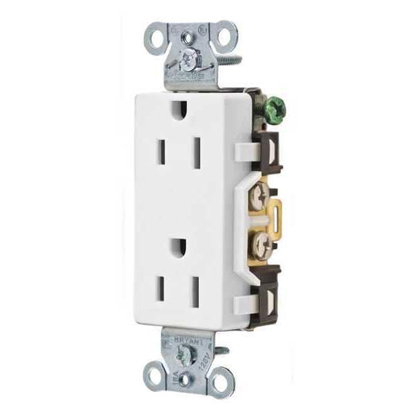 Zoro Select Receptacle, 15 A Amps, 125V AC, Flush Mount, Decorator Duplex Outlet, 5-15R, White - DRS15WHI