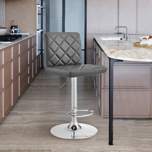 Armen Living Duval Adjustable Gray Faux Leather and Charcoal Swivel Barstool - LCDUBACHRGR