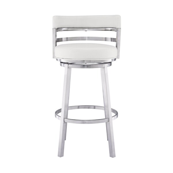 Armen Living Titana 30" Bar Height Swivel White Faux Leather and Brushed Stainless Steel Bar Stool - 840254335080