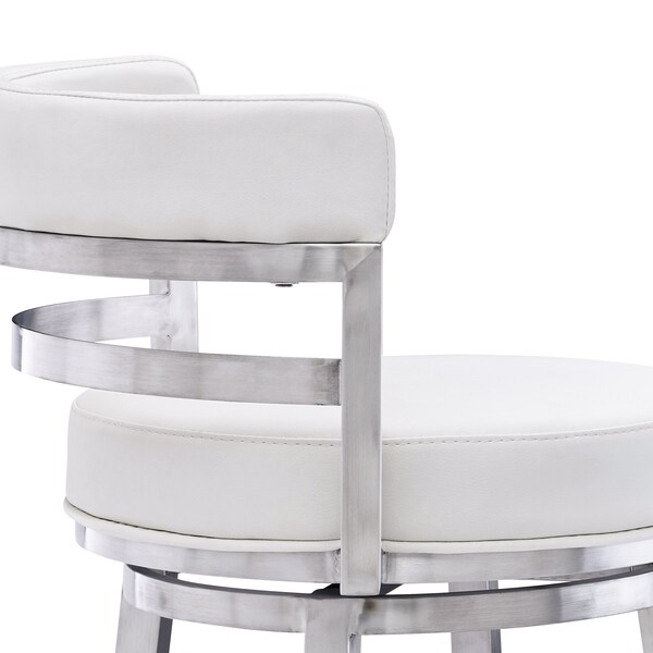 Armen Living Titana 30" Bar Height Swivel White Faux Leather and Brushed Stainless Steel Bar Stool - 840254335080