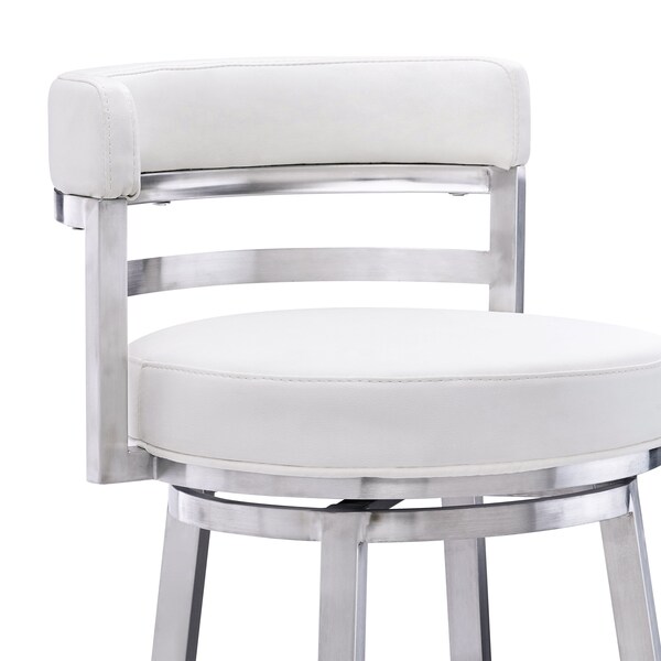 Armen Living Titana 30" Bar Height Swivel White Faux Leather and Brushed Stainless Steel Bar Stool - 840254335080