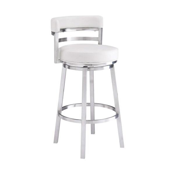 Armen Living Titana 30" Bar Height Swivel White Faux Leather and Brushed Stainless Steel Bar Stool - 840254335080