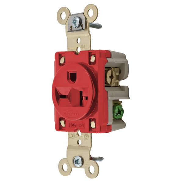 Hubbell Wiring Device-Kellems Straight Blade Devices, Receptacles, Single, Specification Grade, 2-Pole 3-Wire Grounding, 20A 250V, 6-20R, Red, Single Pack - HBL5461R