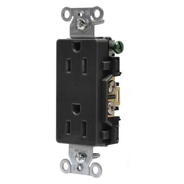 Zoro Select Receptacle, 15 A Amps, 125V AC, Flush Mount, Decorator Duplex Outlet, 5-15R, Black - DRS15BLK