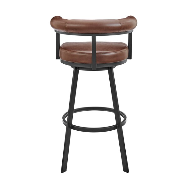 Armen Living Nolagam Swivel Bar Stool in Black Metal with Brown Faux Leather - 840254335639