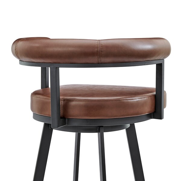 Armen Living Nolagam Swivel Bar Stool in Black Metal with Brown Faux Leather - 840254335639