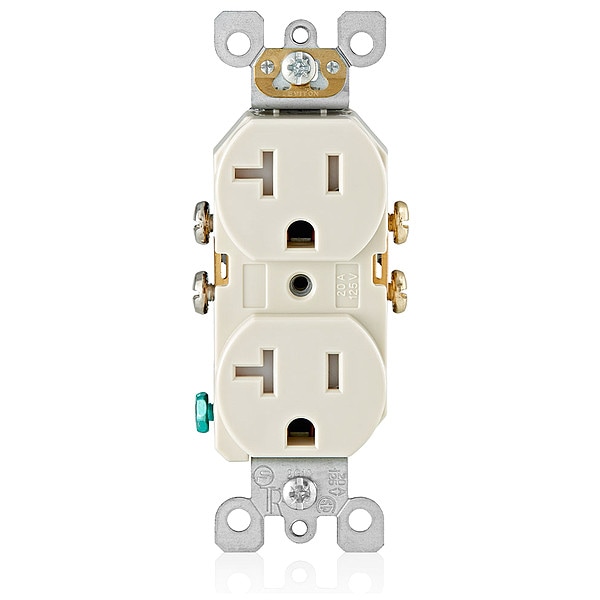 Leviton Receptacle, 20 A Amps, 125VAC, Duplex Outlet, 5-20R, Light Almond - T5820-T