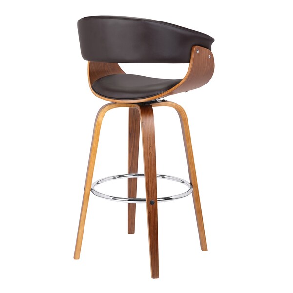 Armen Living Julyssa 30" Bar Height Swivel Brown Faux Leather and Walnut Wood Bar Stool - LCJSBAWABR30