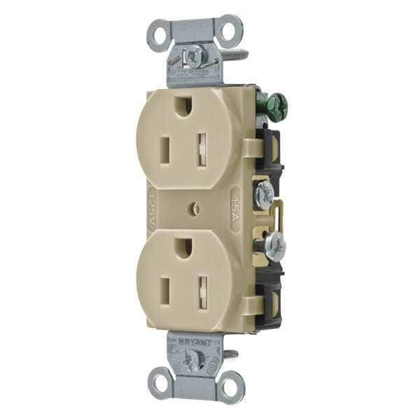 Zoro Select Receptacle, 15 A Amps, 125V AC, Flush Mount, Standard Duplex Outlet, 5-15R, Ivory - CRS15ITR