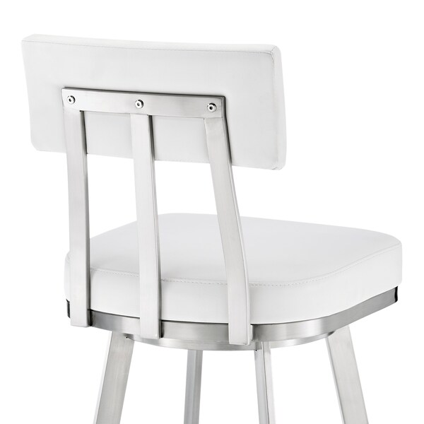 Armen Living Jinab Swivel Bar Stool in Brushed Stainless Steel with White Faux Leather - 840254335318