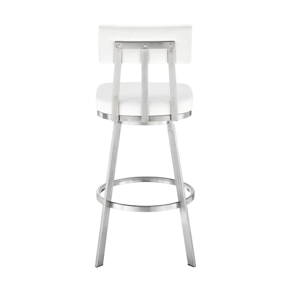 Armen Living Jinab Swivel Bar Stool in Brushed Stainless Steel with White Faux Leather - 840254335318