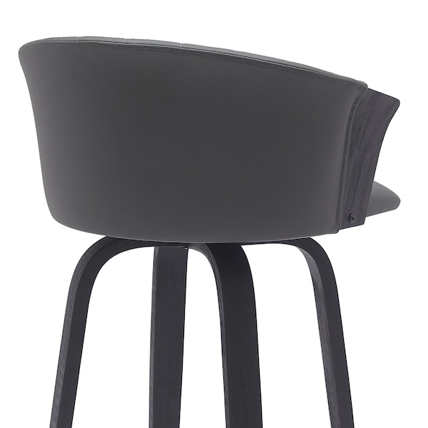 Armen Living Diana 30in Swivel Black Wood Bar Stool in Gray Faux Leather - LCDIBABLKGRY30