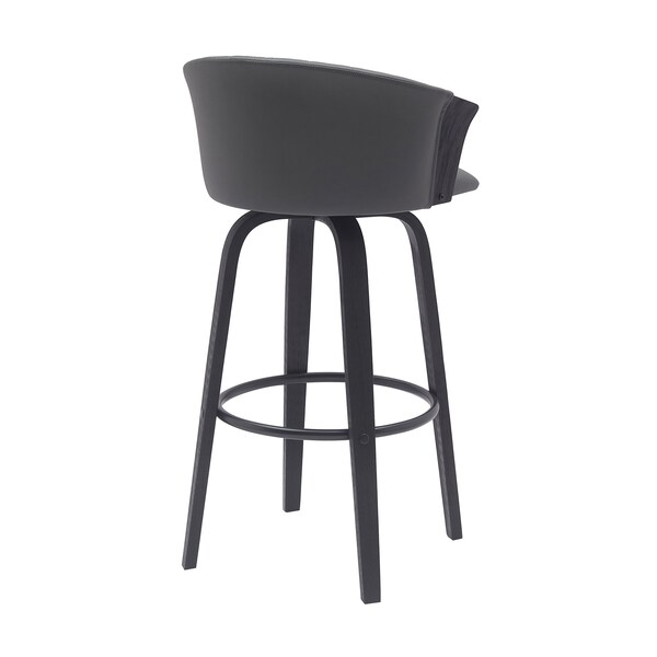 Armen Living Diana 30in Swivel Black Wood Bar Stool in Gray Faux Leather - LCDIBABLKGRY30