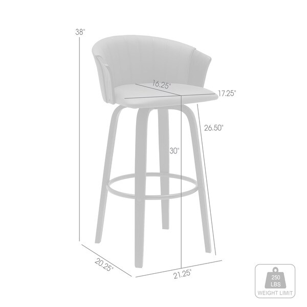 Armen Living Diana 30in Swivel Black Wood Bar Stool in Gray Faux Leather - LCDIBABLKGRY30