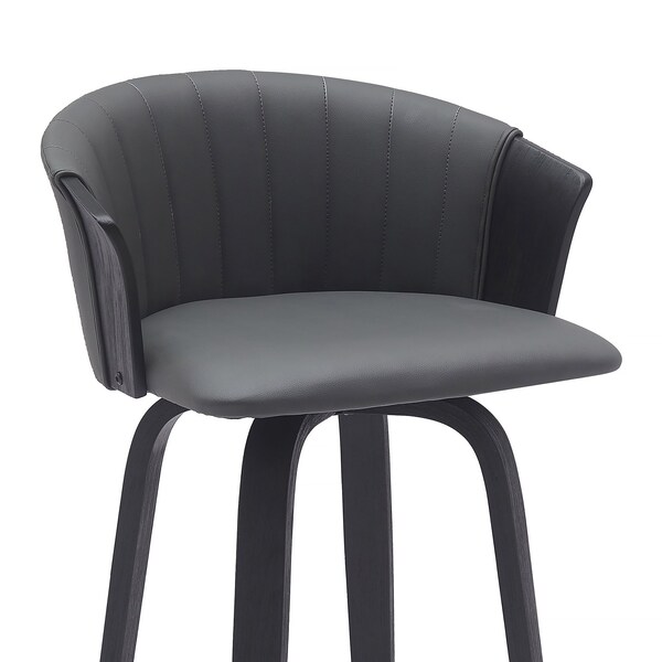 Armen Living Diana 30in Swivel Black Wood Bar Stool in Gray Faux Leather - LCDIBABLKGRY30