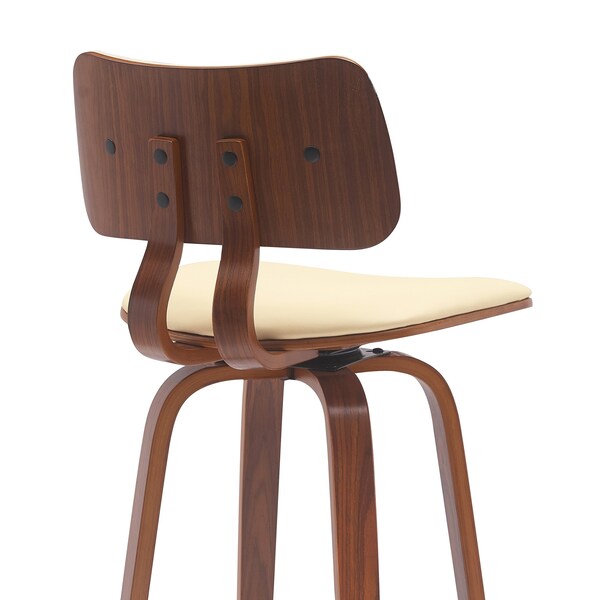 Armen Living Pico 30in Swivel Walnut Wood Bar Stool in Cream Faux Leather with Chrome - LCPIBAWACR30