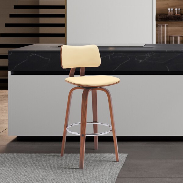 Armen Living Pico 30in Swivel Walnut Wood Bar Stool in Cream Faux Leather with Chrome - LCPIBAWACR30