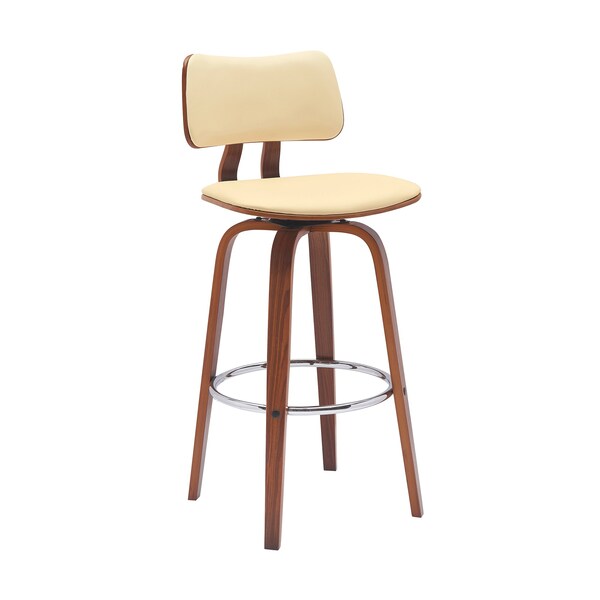 Armen Living Pico 30in Swivel Walnut Wood Bar Stool in Cream Faux Leather with Chrome - LCPIBAWACR30