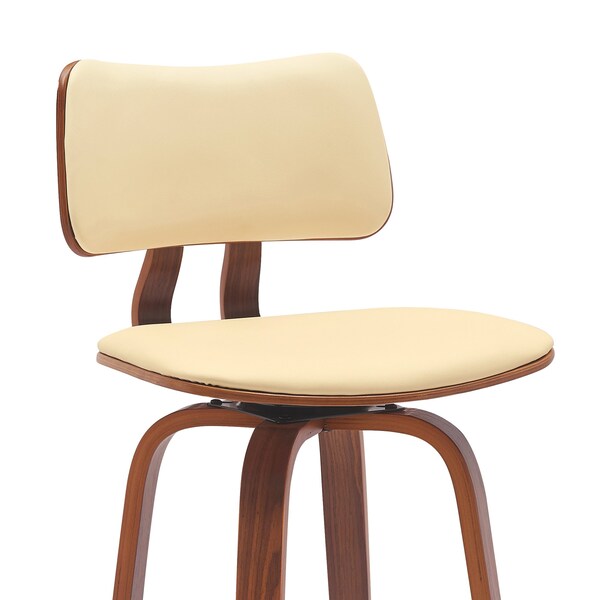 Armen Living Pico 30in Swivel Walnut Wood Bar Stool in Cream Faux Leather with Chrome - LCPIBAWACR30