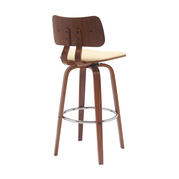 Armen Living Pico 30in Swivel Walnut Wood Bar Stool in Cream Faux Leather with Chrome - LCPIBAWACR30