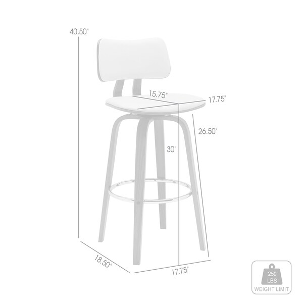 Armen Living Pico 30in Swivel Walnut Wood Bar Stool in Cream Faux Leather with Chrome - LCPIBAWACR30