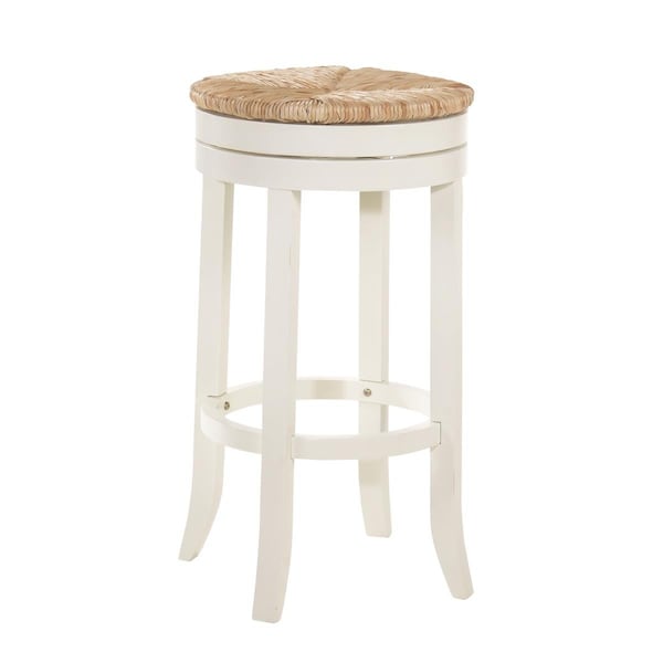 Absurdo 30 in. Irving Swivel Rush Seat Bar Stool Antique White - AB2858110