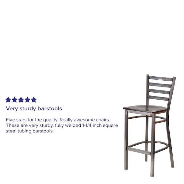 Flash Furniture Barstool, Ladder Back, Clr w/Walnut Seat - XU-DG697BLAD-CLR-BAR-WALW-GG
