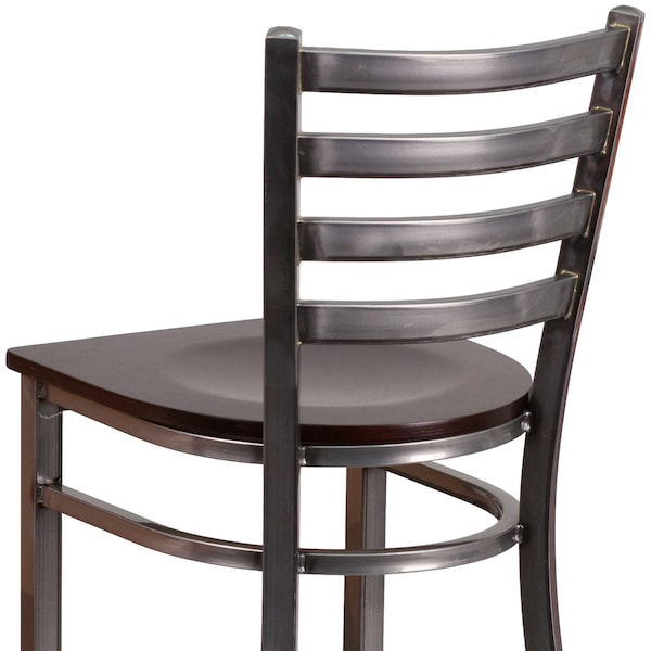 Flash Furniture Barstool, Ladder Back, Clr w/Walnut Seat - XU-DG697BLAD-CLR-BAR-WALW-GG