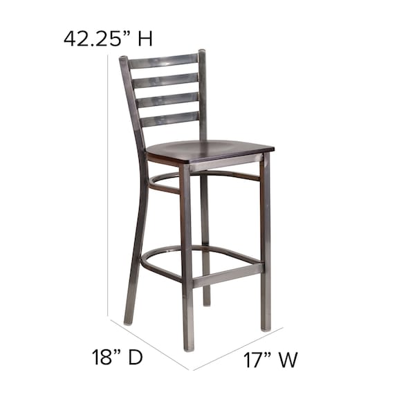 Flash Furniture Barstool, Ladder Back, Clr w/Walnut Seat - XU-DG697BLAD-CLR-BAR-WALW-GG