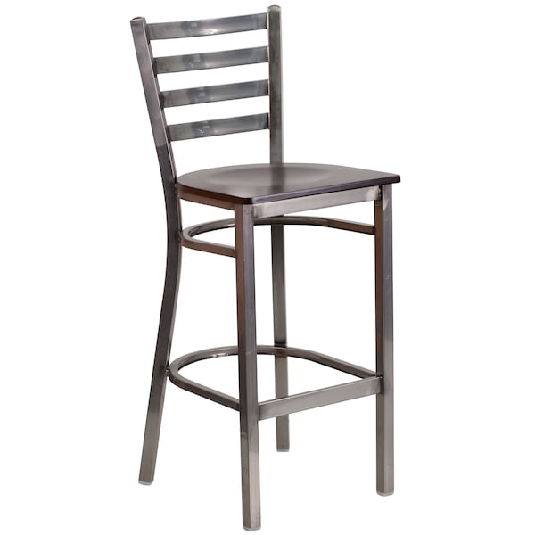 Flash Furniture Barstool, Ladder Back, Clr w/Walnut Seat - XU-DG697BLAD-CLR-BAR-WALW-GG