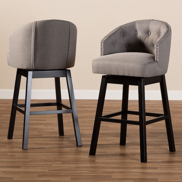 Baxton Studio Theron Gray Upholstered Wood Swivel Bar Stool, PK2 - 152-9115
