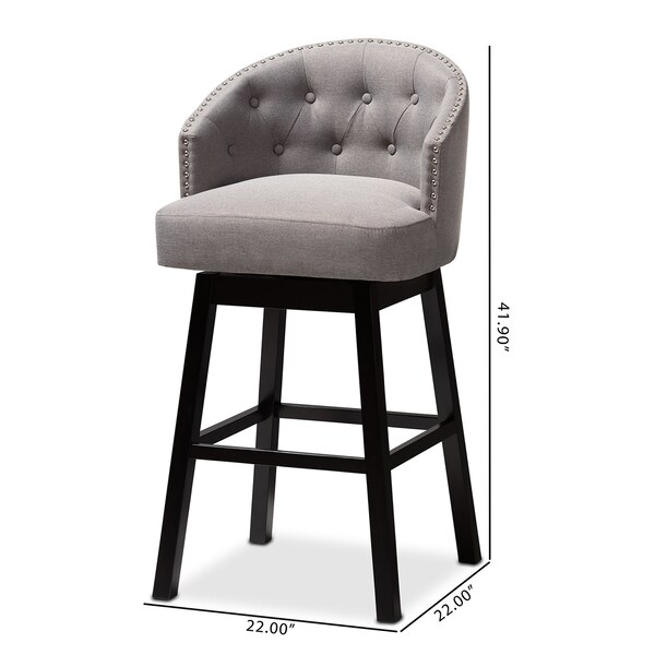 Baxton Studio Theron Gray Upholstered Wood Swivel Bar Stool, PK2 - 152-9115