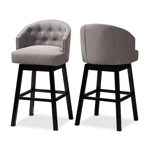 Baxton Studio Theron Gray Upholstered Wood Swivel Bar Stool, PK2 - 152-9115