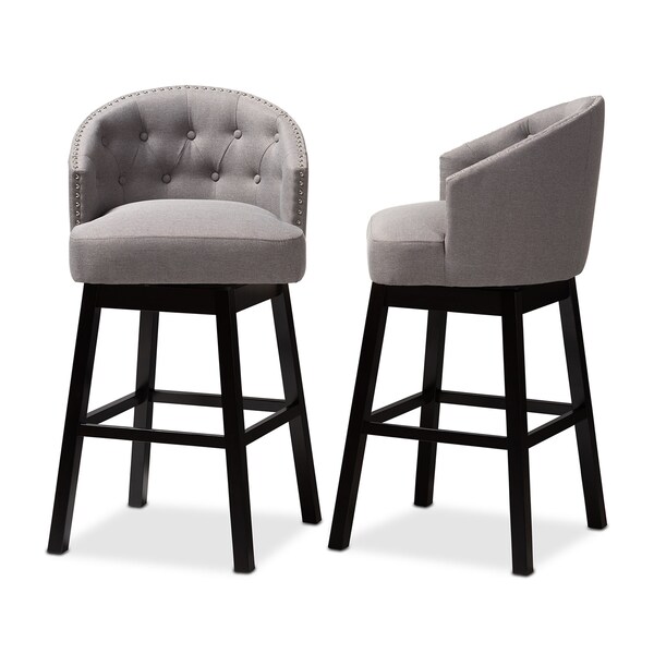 Baxton Studio Theron Gray Upholstered Wood Swivel Bar Stool, PK2 - 152-9115