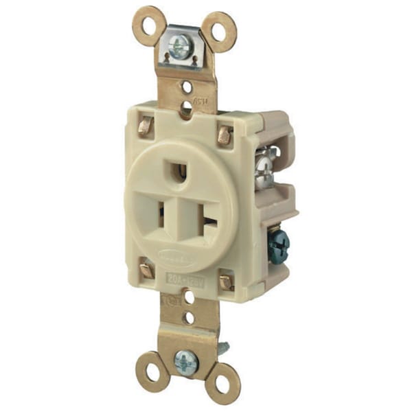 Hubbell Receptacle, 20 A Amps, 125V AC, Flush Mount, Single Outlet, 5-20R, Ivory - HBL5361I