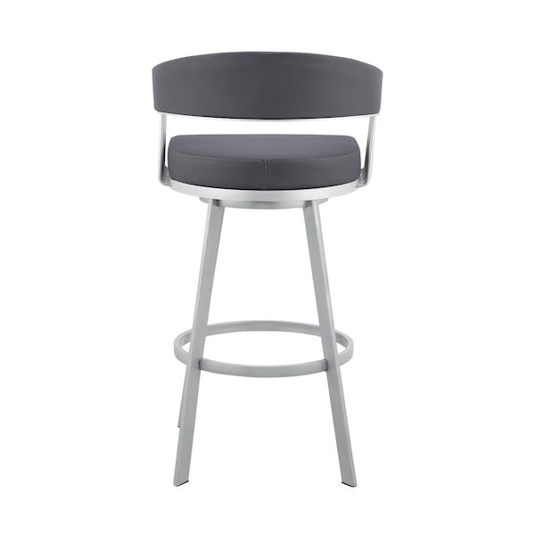 Armen Living Bronson 25" Slate Gray Faux Leather and Silver Metal Bar Stool - 795044878257