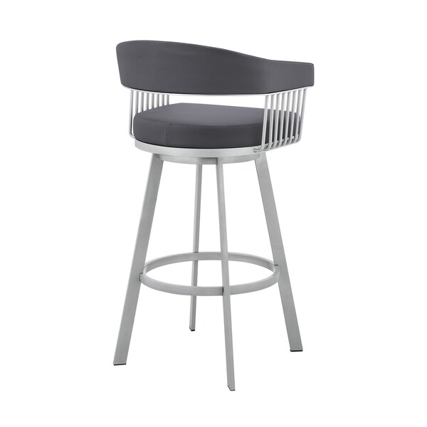 Armen Living Bronson 25" Slate Gray Faux Leather and Silver Metal Bar Stool - 795044878257