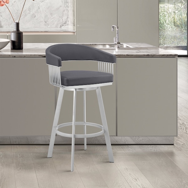 Armen Living Bronson 25" Slate Gray Faux Leather and Silver Metal Bar Stool - 795044878257