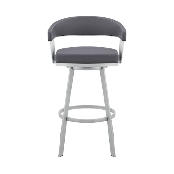 Armen Living Bronson 25" Slate Gray Faux Leather and Silver Metal Bar Stool - 795044878257