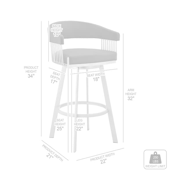 Armen Living Bronson 25" Slate Gray Faux Leather and Silver Metal Bar Stool - 795044878257