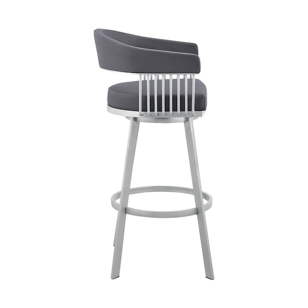 Armen Living Bronson 25" Slate Gray Faux Leather and Silver Metal Bar Stool - 795044878257